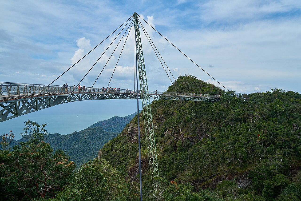 The Langkawi Sky Bridge curving above forested hills